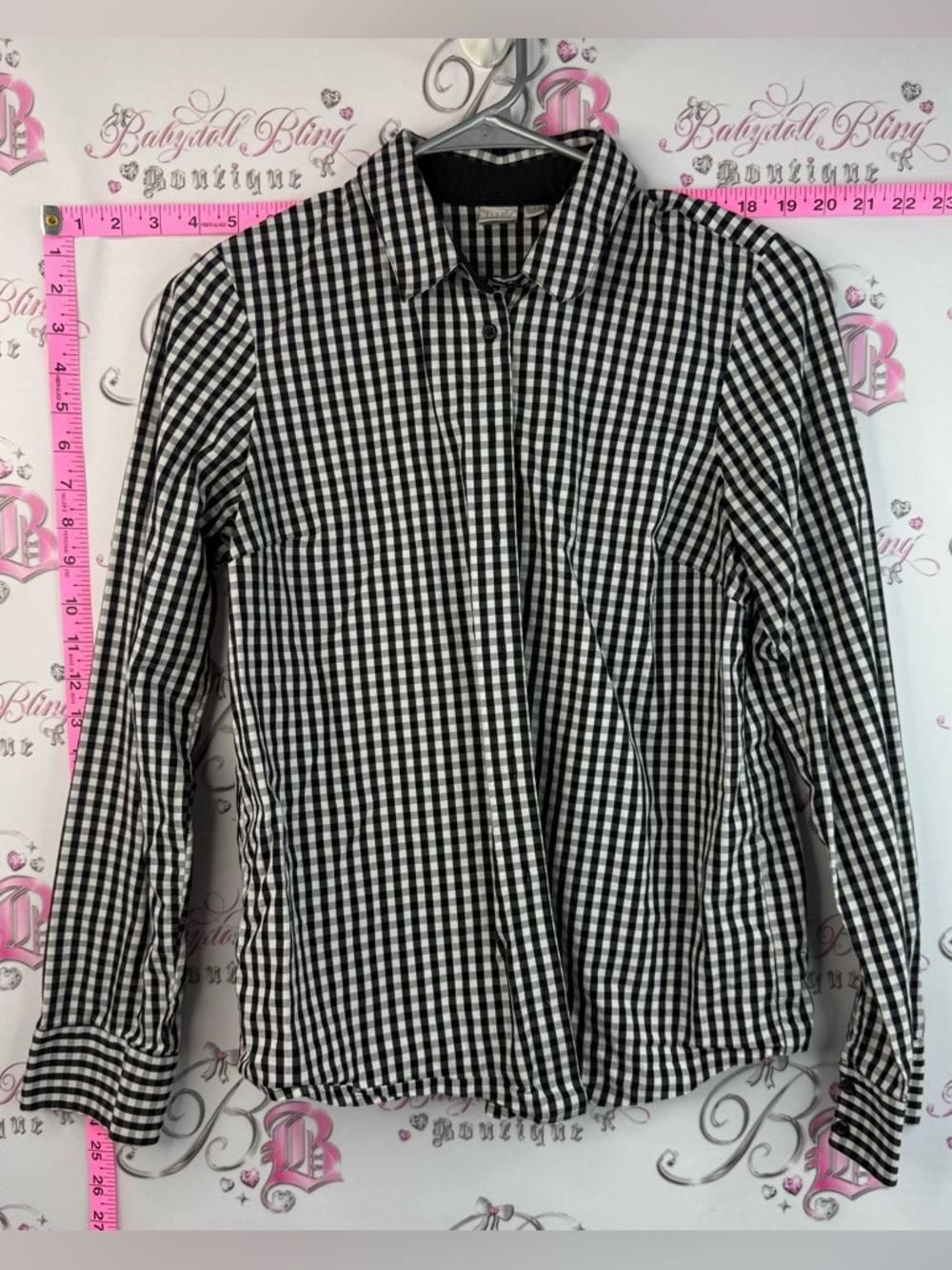 twik button up shirt long sleeve Black and White Gingham Button-Down Shirt
